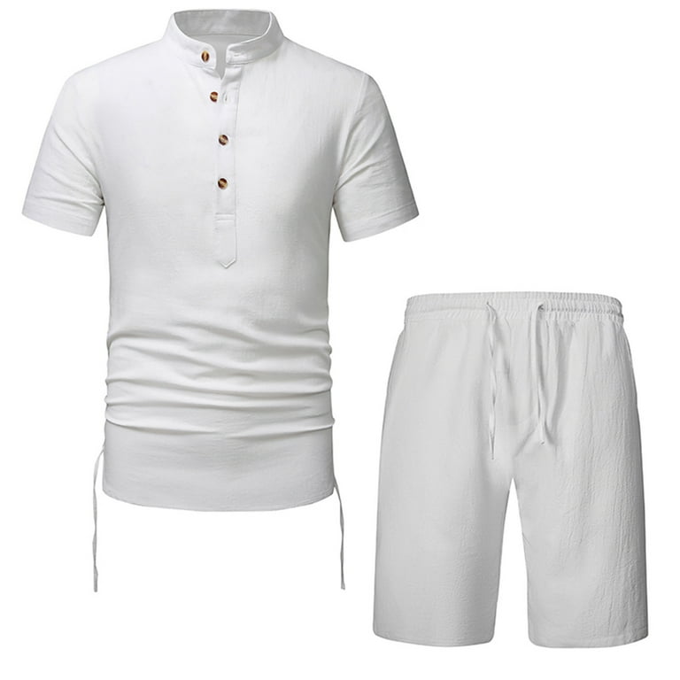 Mens white linen short sets top