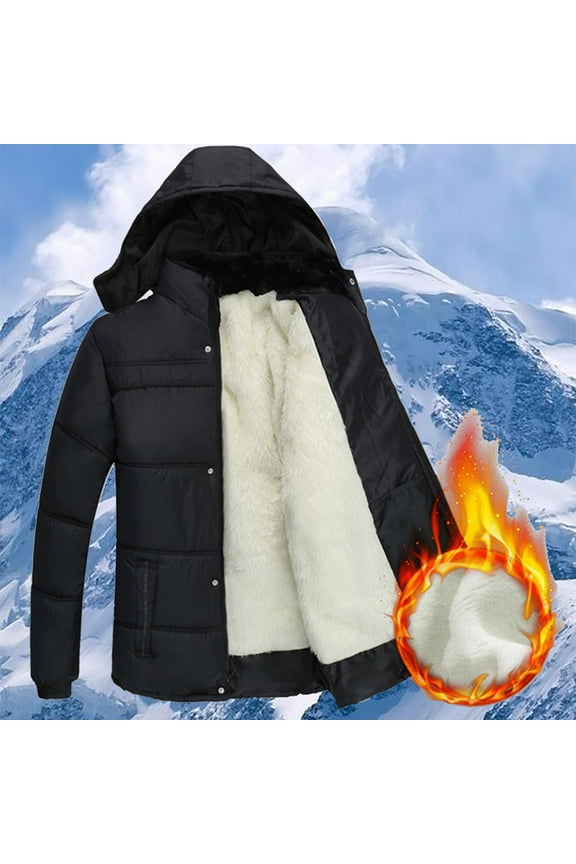 Mens Winter Down Jacket Sherpa Lined Thicken Puffer Jacket Warm Parka Windproof Pocket Zipper Hooded Outdoor Jacket Coat