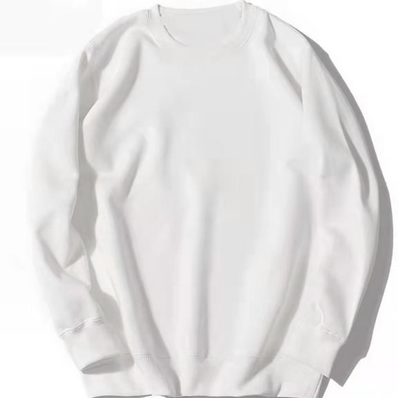 BADHUB Mens Workout Sweatshirts Long Sleeve Crewneck Pullover Solid Color Lightweight Sweater White 3XL