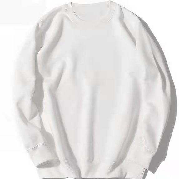 BADHUB Mens Workout Sweatshirts Long Sleeve Crewneck Pullover Solid Color Lightweight Sweater White 3XL