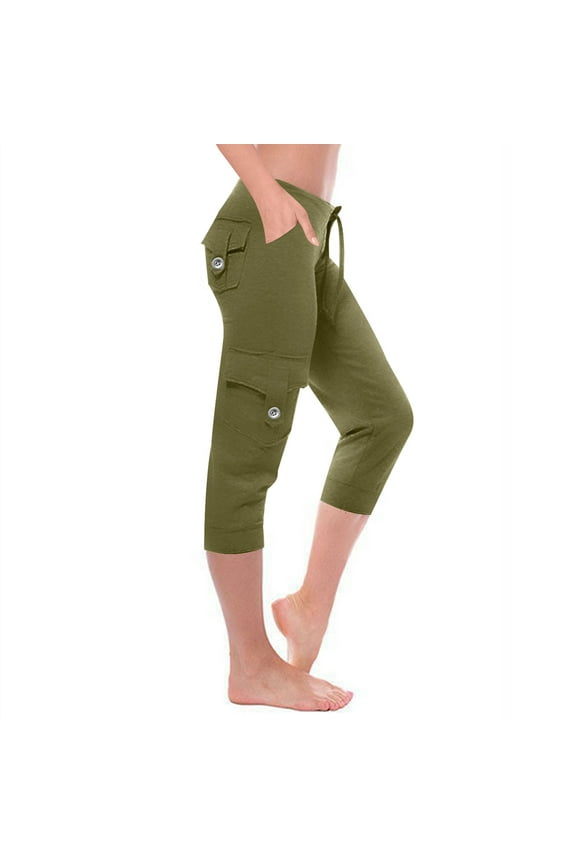 Muiltple Pockets Capris for Women Tight High Waisted Workout Pants Drawstring for Sports and Fitness Sales