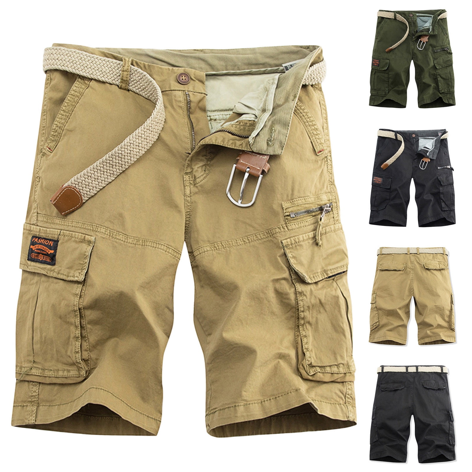Men's Solid Color Casual Multi-Pocket Cargo Shorts（Without Belt） main image 1