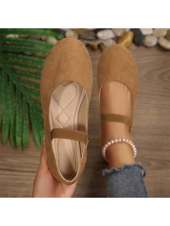 Orthopedic Suede Ballet Mary Jane Flats for Women Wide Toe Flats Dress Shoes Round Toe Comfy Slip On Shoes Coffee 38