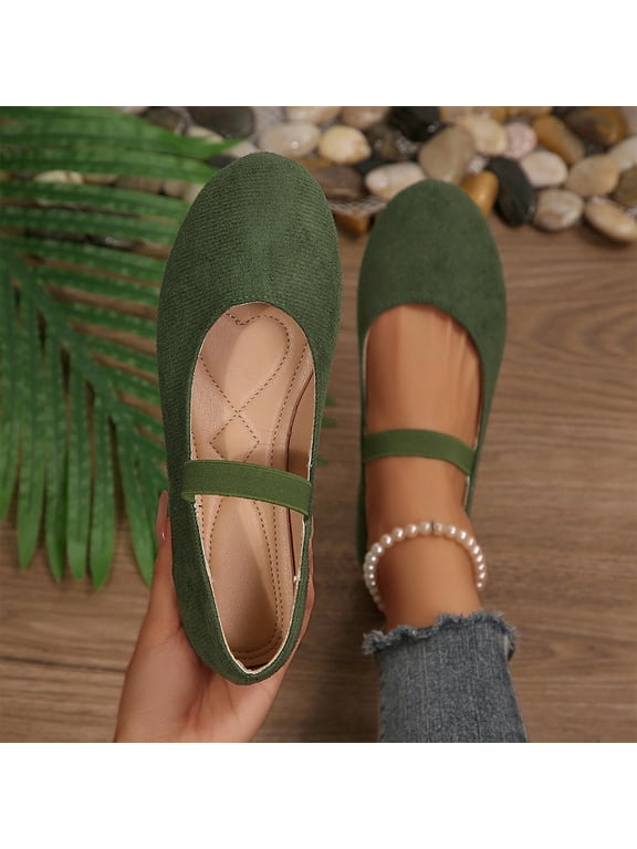 Orthopedic Suede Ballet Mary Jane Flats for Women Wide Toe Flats Dress Shoes Round Toe Comfy Slip On Shoes Green 38