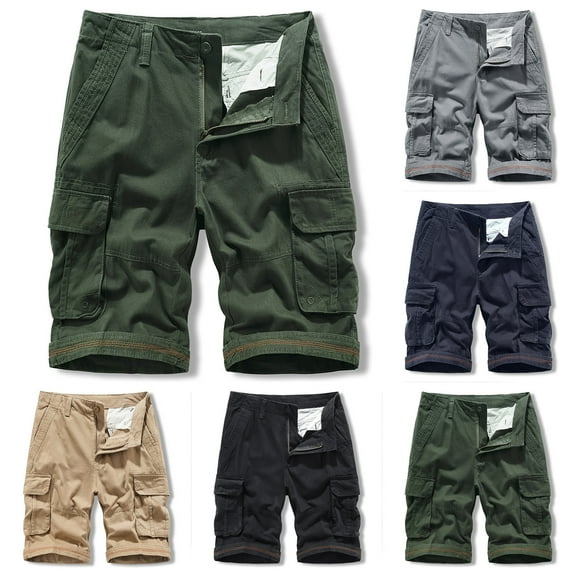 BADHUB Outdoor Cargo Shorts for Men Multi Pocket Classic Button Zipper Work Shorts Straight Ripstop Hiking Shorts Clearance Gray M