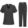 thumbnail image 1 of BADHUB Scrub Set for Women Classic V-Neck Pocket Scrubs Top & Cargo Pants Solid Color Short Sleeve Nursing Uniform Scrub Set, 1 of 2