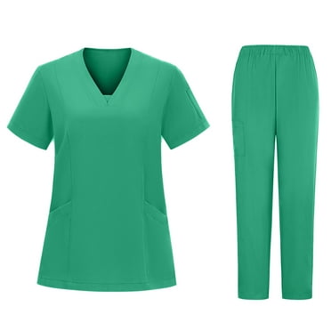 BADHUB Scrub Sets for Women Clearance Classic V-Neck Scrubs Top & Elastic Waist Straight Pants Solid Color 2Pcs Nursing Uniform Scrub Set Holiday Deals