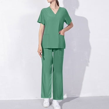 BADHUB Scrub Sets for Women Cleareance Short Sleeve Scrubs Top with Classic V-Neck & Cargo Pants Solid Color Nursing Uniform Scrub Set with Pockets Holiday Deals