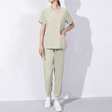 BADHUB Scrubs for Women Set Clearance V-Neck Stretchy Scrubs Tops and Jogger Pants 2Pcs Solid Color Pockets Nursing Uniforms Sets Holiday Deals