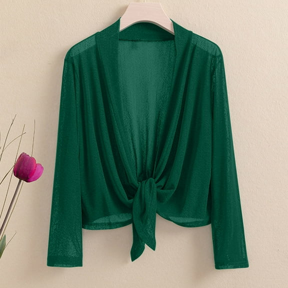 BADHUB Sheer Bolero Shrug for Women Long Sleeve Lightweight Casual Summer Fall Vacation Draped Cardigan Shawl Army Green 2XL