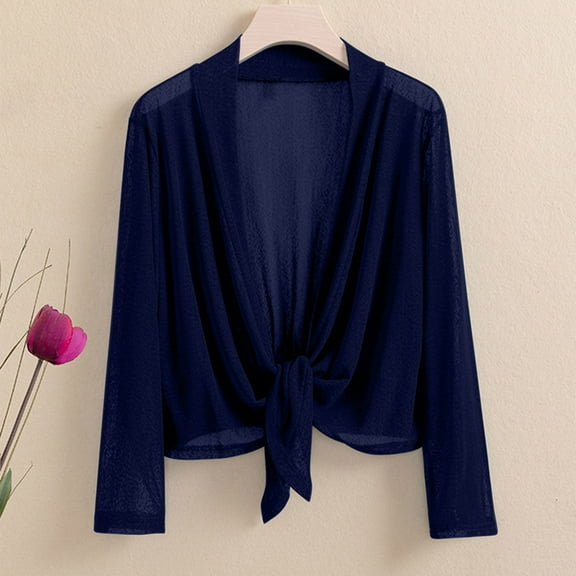 BADHUB Sheer Bolero Shrug for Women Long Sleeve Lightweight Casual Summer Fall Vacation Draped Cardigan Shawl Navy 3XL
