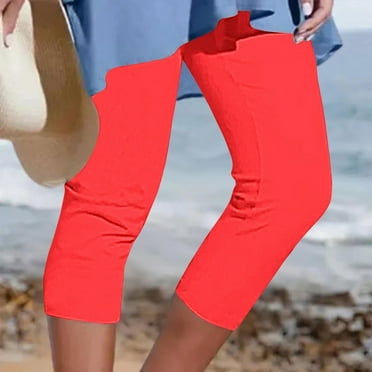 BADHUB Solid Capri Leggings for Women, High Waisted Summer Running Gym Tights Stretch Cropped Yoga Pants Milk Silk Soft Workout Pants Deals of the Day
