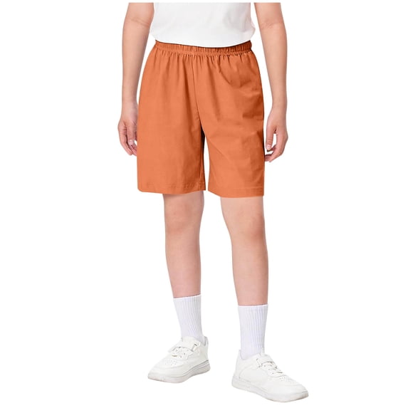 BADHUB Summer Shorts for Boys Girls Lightweight Bermuda Shorts Elastic Waist Athletic Short Baggy Breathable Running Short Orange 13 Years