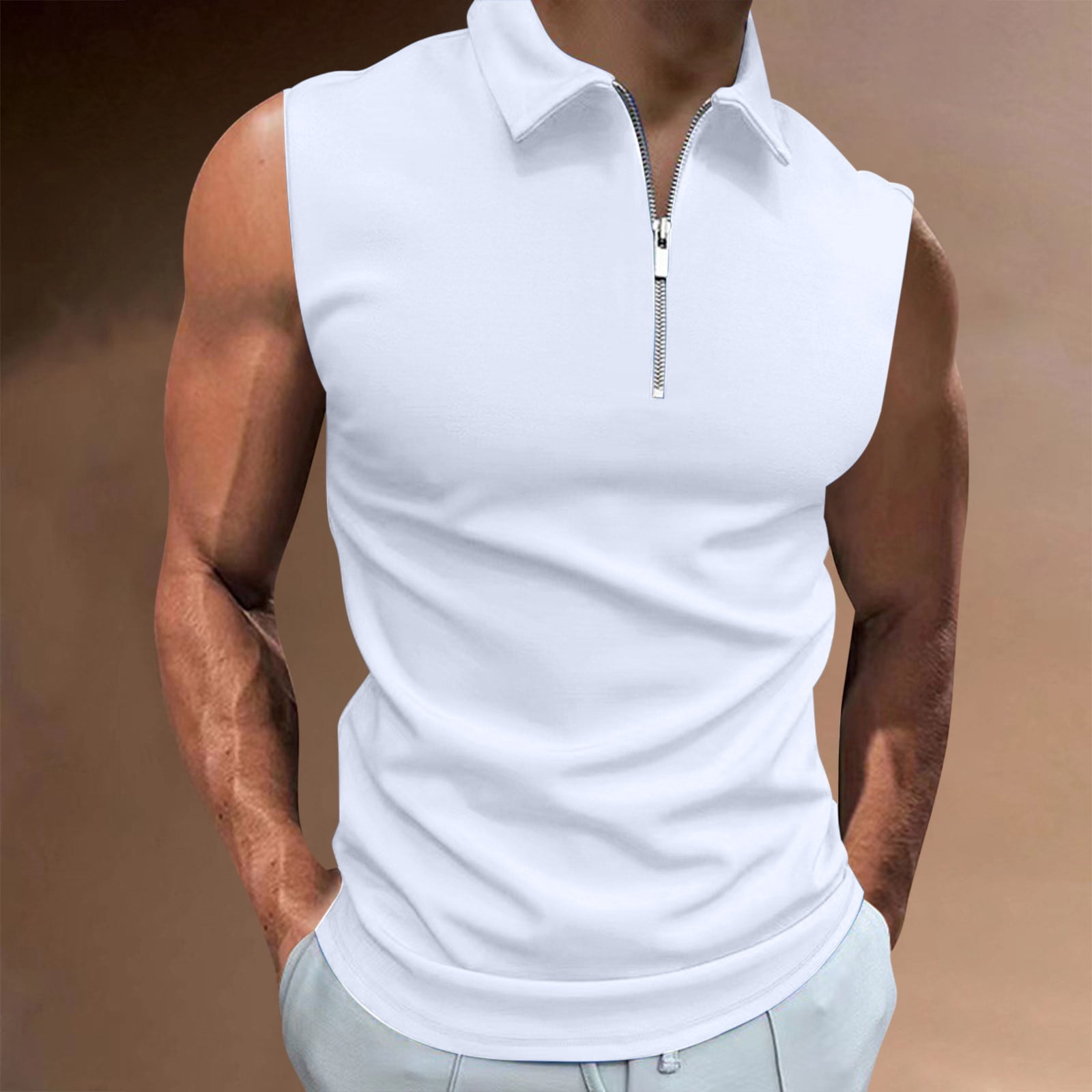 BADHUB Summer Tank Tops for Men Sleeveless Lapel 1/4 Zip Golf Tennis ...