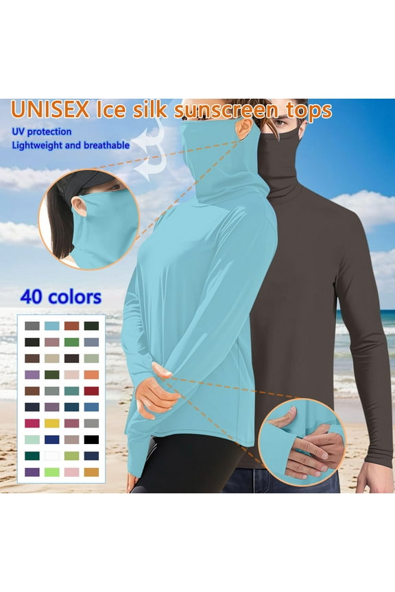 Sun Protection UPF 50+ Shirts for Unisex Thumb Hole Long Sleeve Big and Tall Cooling Hiking Fishing T-Shirts with Mask Coffee XXXL
