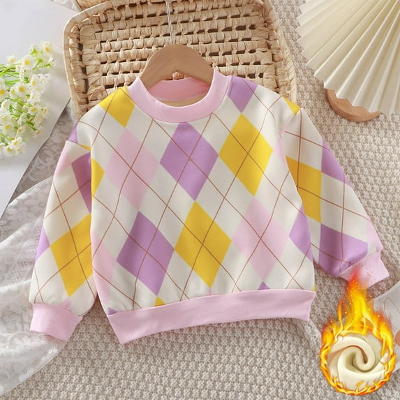 BADHUB Toddler Baby Girls' Plaid Fleece Fuzzy Sweatshirts Casual Sherpa Warm Cute Long Sleeve Crew Neck Loose Pullover Tops Purple 120