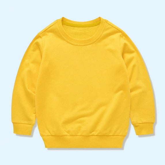 BADHUB Toddler Boys Girls Basic Solid Sweatshirt Casual Cotton Thin Long Sleeve Infant Crewneck Sport Pullover Top Yellow 7 Years