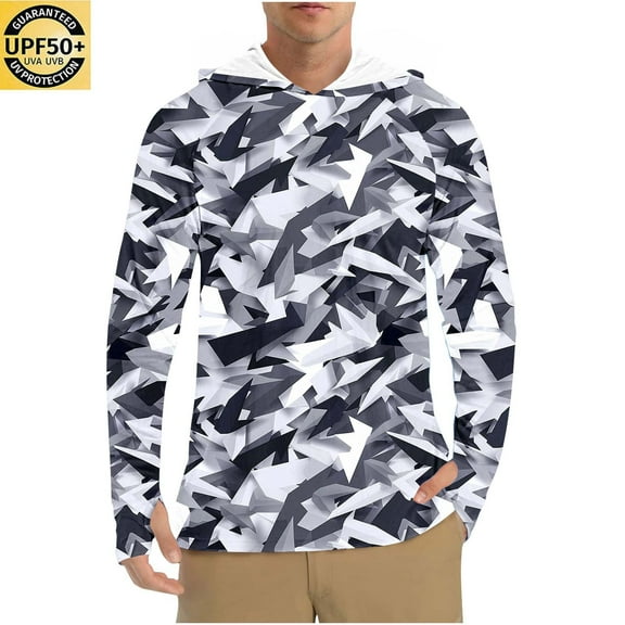 BADHUB UPF 50+ Palm Tree Hoodie Shirts for Men Sun Protection UV Quick Dry Long Sleeve Fishing Hiking Rash Guard Lightweight Hooded Top 002-Dark Gray