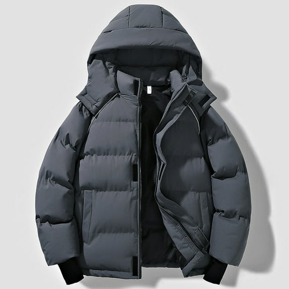 BADHUB Unisex's Down Hooded Jacket Windproof Thicken Couple Winter Coat Solid Color Zipper Puffer Jacket with Pockets Winter Clearance 2024 L-5XL