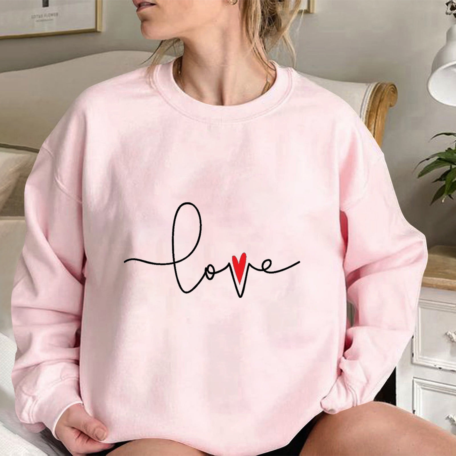 BADHUB Valentine's Day Sweatshirt Women Cute Love Heart Graphic Long ...