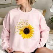 BADHUB Valentine's Day Women's Pullover Cute Sunflower Dragonfly Graphic Long Sleeve Tops Love Heart Shirt Valentines Day Shirts Plus Size Pullover Crewneck Sweatshirts 2024