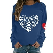 BADHUB Valentines Day Sweatshirt for Women Love Heart Graphic Cute Dog Paw Print Shirts Valentine Gift Pullover Teen Girls Long Sleeve Crewneck Tops