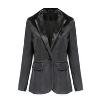 BADHUB Velvet Blazer Jackets for Women Open Front Long Sleeve Lapel Collar Fall Wintter Suit Coat with Pockets Black XXL