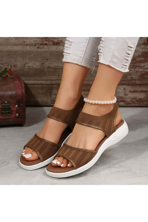 Wedge Sandals for Women Mesh Breathable Boho Beach Summer Open Toe Buckle Ankle Strap Wedge Sandals Arch Support Comfort Ladies Summer Dressy Shoes Brown 36