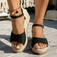 thumbnail image 1 of BADHUB Wedge Sandals for Women 2025 Orthopedic Open Toe Ankle Strap Hemp Rope Summer Dressy Comfortable Beach Slip on Shoes Black 36, 1 of 9