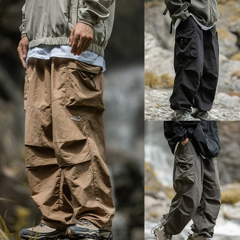 BADHUB Wide Leg Parachute Pants for Men Multiple Pockets Cargo
