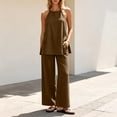 thumbnail image 1 of BADHUB Women 2 Piece Matching Lounge Sets Split Backless Tank Tops Wide Leg Pants Summer Outfits Tracksuit Brown S, 1 of 7