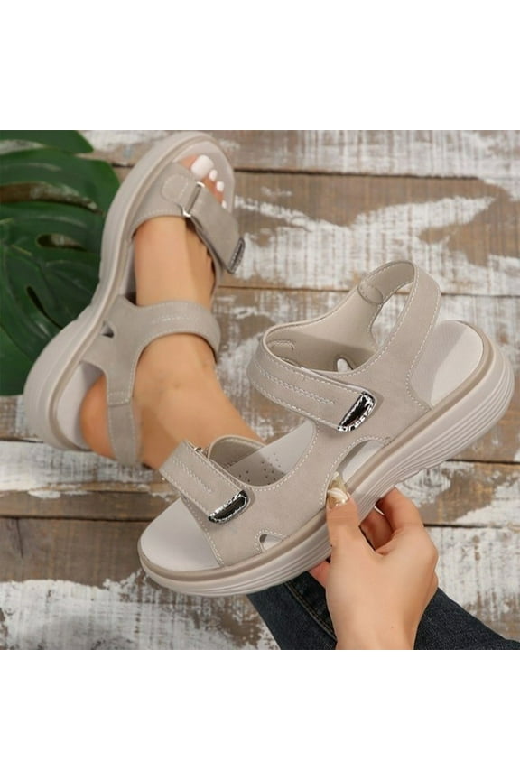 Women 2025 Sports Platform Sandals Hook Loop Orthopedic Slide Comfortable Summer Casual Wide Sole Walking Sandals with Arch Support Beige 36