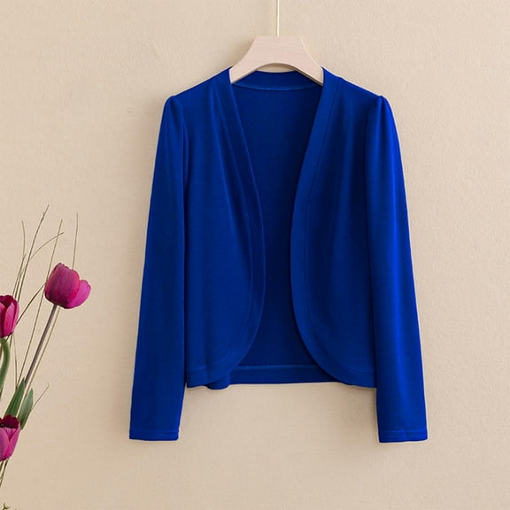 BADHUB Women 3/4 Sleeves Bolero Shrugs Plus Size Open Front Lightweight Cardigan for Dress Blue 3XL