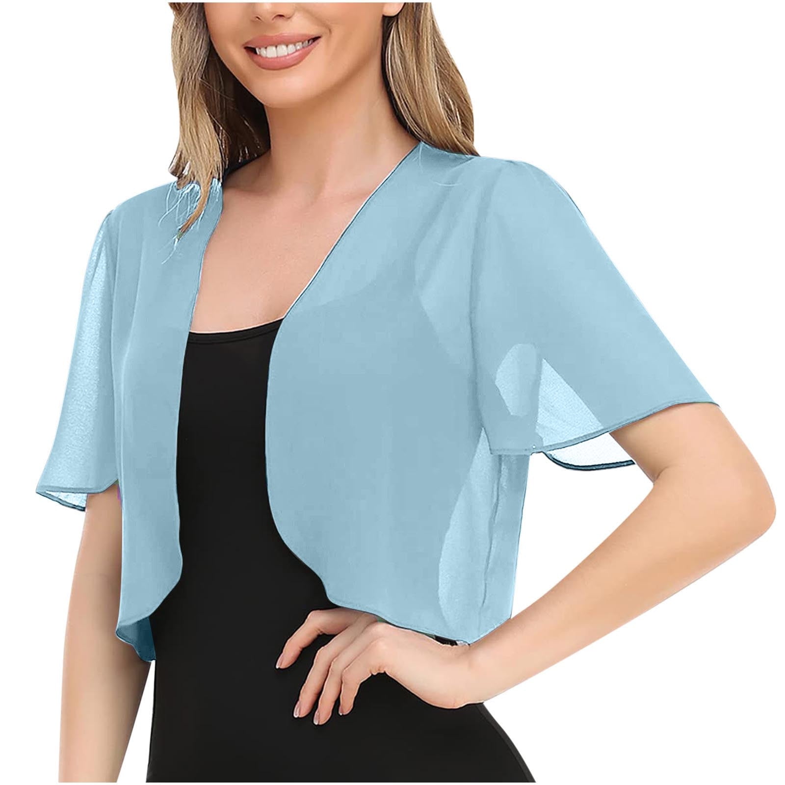 BADHUB Women Bolero Shrug Soft Chiffon Open Front Sheer Shawl