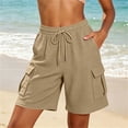 thumbnail image 1 of BADHUB Women Cargo Shorts with Multi Pockets Elastic Waist Drawstring Comfy Outdoor Bermuda with Pockets Khaki XXL, 1 of 7