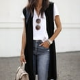 thumbnail image 1 of BADHUB Women Casual Sleeveless Cardigan Open Front Tunic Vest Long Shawl Tops Coat Black XL, 1 of 6