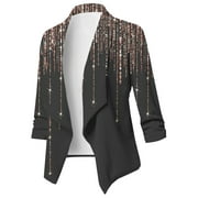 BADHUB Women Fashion Blazer 2023,Long Sleeve Lapel Casual Blazers Open Front Lightweight Print Cardigan Plus Size Loose Suit Jacket Fall Winter Holiday Coat