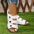 thumbnail image 1 of BADHUB Women Leather Sandals Open Toe Hollow Out Falts Sandles with Button Comfortable Summer Slippers White 42, 1 of 8