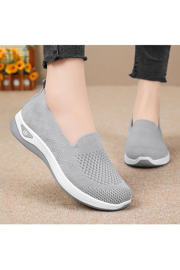 Women Orthopedic Walking Shoes Casual Comfortable Slip On Arch Support Flat Sneakers Soft Woven Breathable Shoes Gray 36