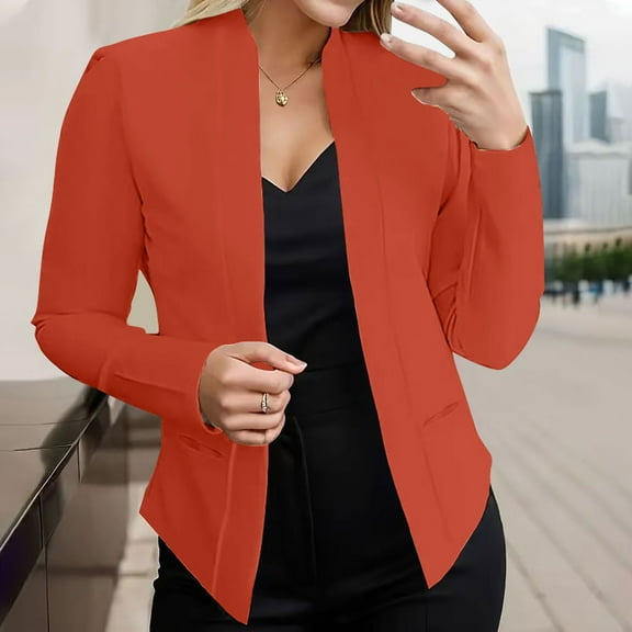 BADHUB Women Plus Size Blazers for Work Casual Stretchy Fall Long Sleeve Oversize Blazer Business Work Suit Jackets Office Orange XXL