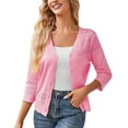 thumbnail image 1 of BADHUB Women's 2025 Cropped Cardigan 3/4 Sleeve Lightweight Crochet Shrug Hollowed-Out Knit Sweater Tops Pink M, 1 of 4