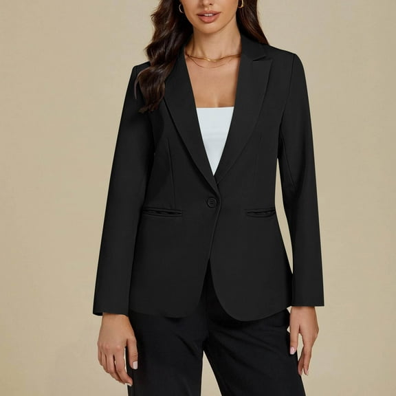 BADHUB Women's Blazer Open Front Casual Bussiness Cardigan Notch Collar Long Sleeve Lapel Work Office Suit Jackets Black XL