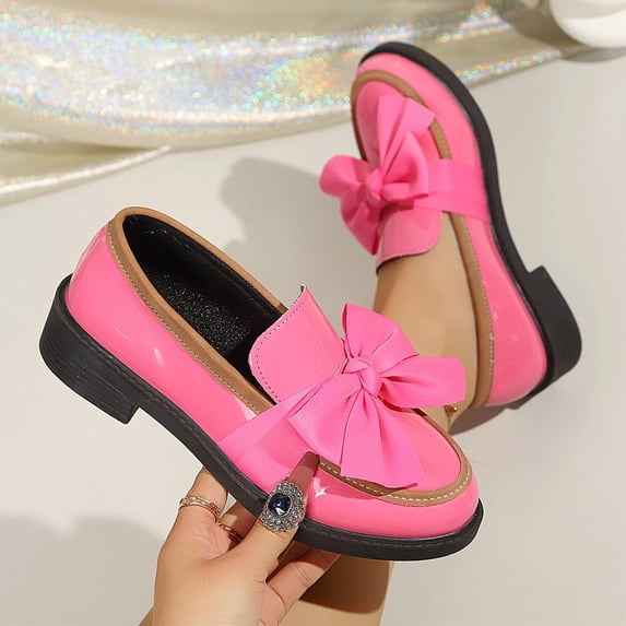 BADHUB Women's Bowknot Thick Sole Loafers Work Office Business Casual Casual Patent Leather Dress Shoes Cushioned Chunky Heel Daily Wear Hot Pink 39