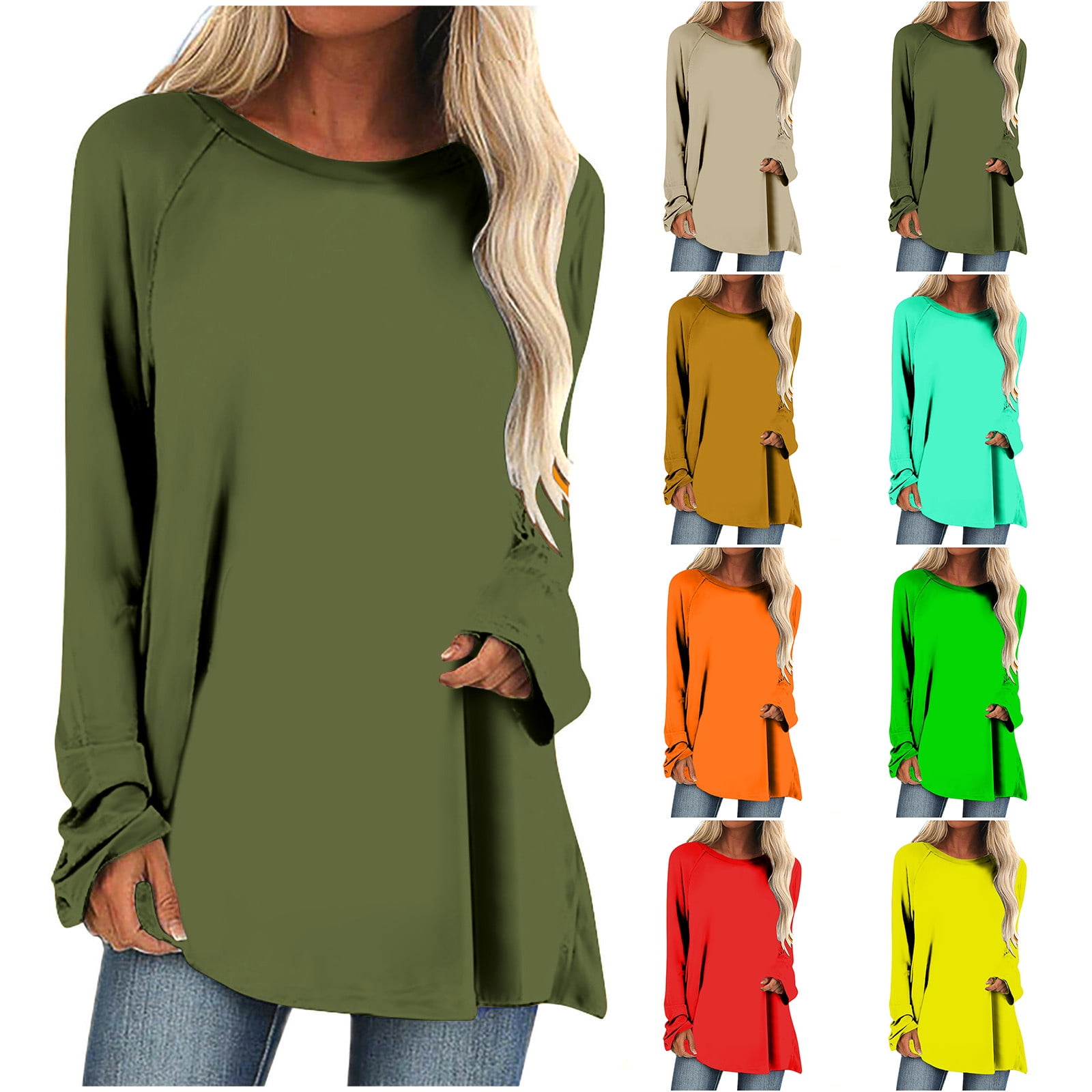 BADHUB Women's Casual Long Sleeve T Shirt Crew Neck Basic Loose Tunic