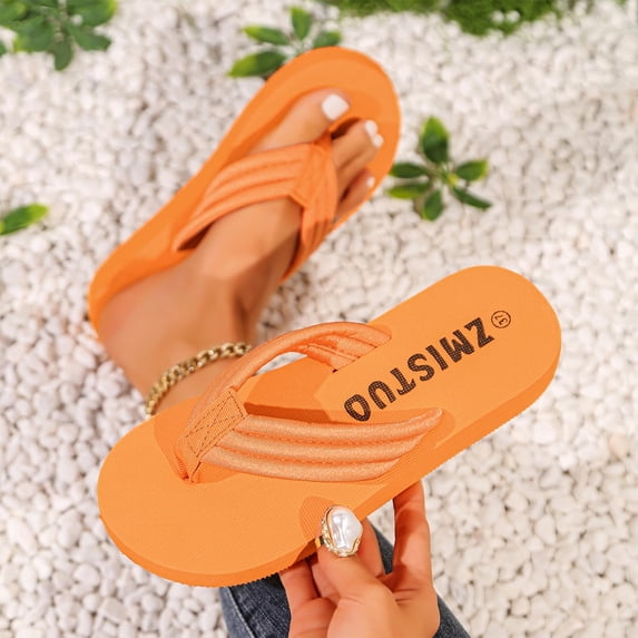 BADHUB Women's Casual Non slip Flat Bottom Flip Flops Comfortable Soft Bottom Summer Vacation Flat Flip Flops Orange 37
