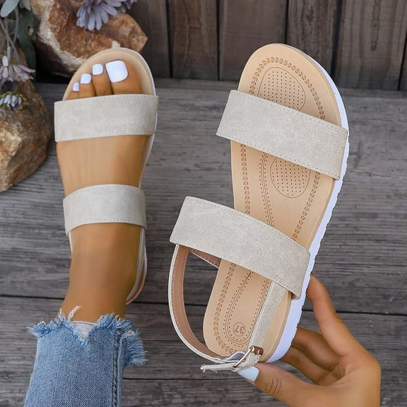 BADHUB Women's Chunky Wedge Sandals Buckle Straps Cork Non Slip Comfortable Walking Dress Open Toe Ankle Strap Summer Shoes White 39