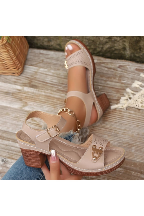 Women's Comfortable Orthotic Dressy Sandals with Arch Support Adjustable Ankle Strap Block Heels Summer Beach Shoes Khaki 36