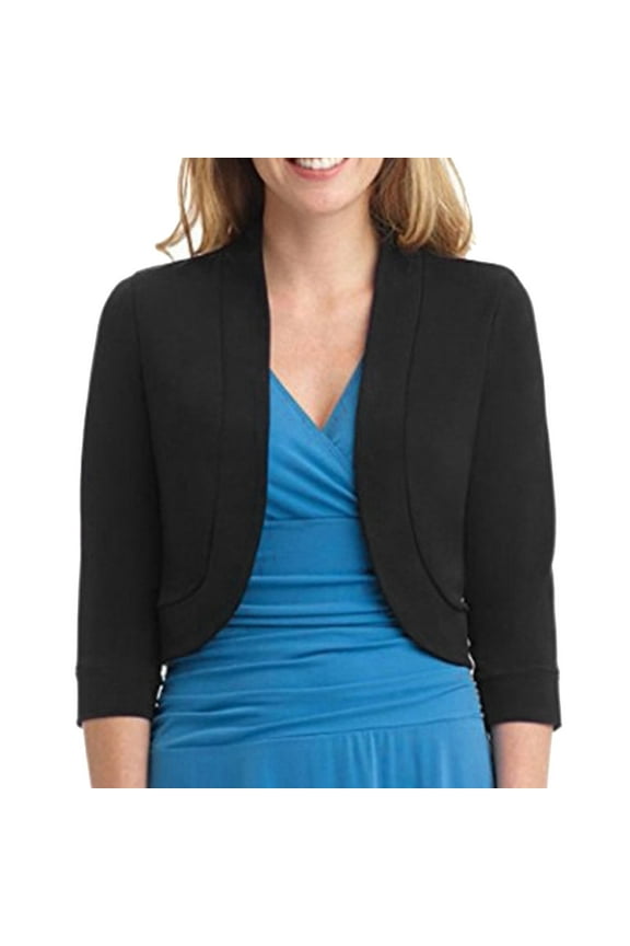 Women's Cropped Cardigan Soft Knit Rounded Hem Stretch Bolero Shrug for Dresses Black 2XL