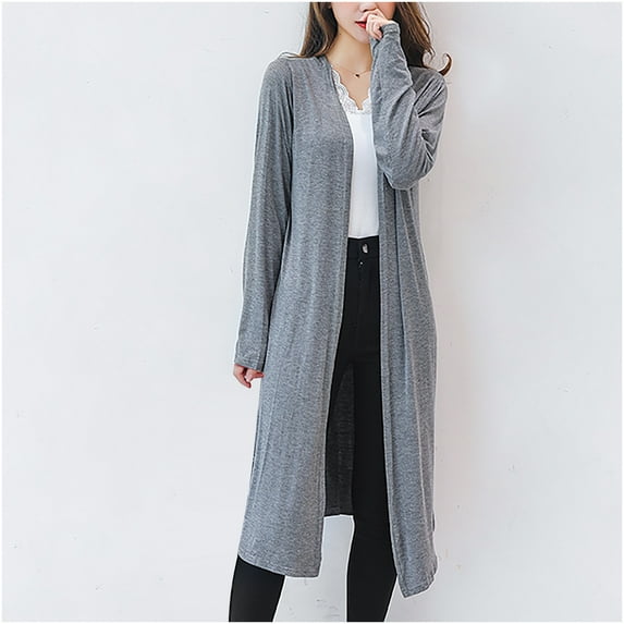 BADHUB Women's Fall Trendy Long Cardigans Sweater Lightweight Open Front Long Sleeve Maxi Duster Coats with Pockets Dark Gray XL