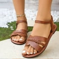 thumbnail image 1 of BADHUB Women's Flat Sandals Braided Upper Dress Open Toe Ankle Strap Lightweight Summer Beach Shoes Brown 42, 1 of 9